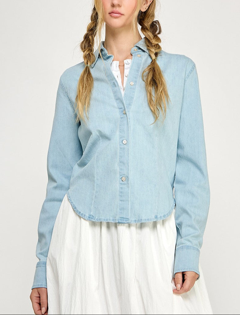 Coastal Wash Soft Semi Fitted Cropped Denim Shirts (Assorted)