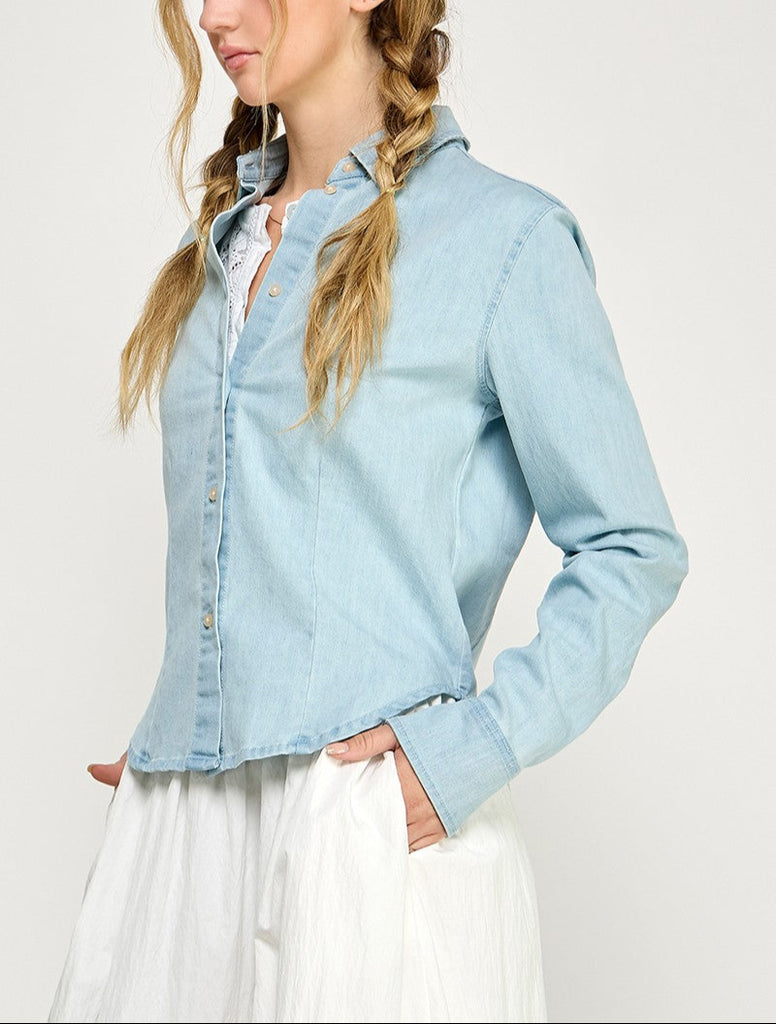 Coastal Wash Soft Semi Fitted Cropped Denim Shirts (Assorted)