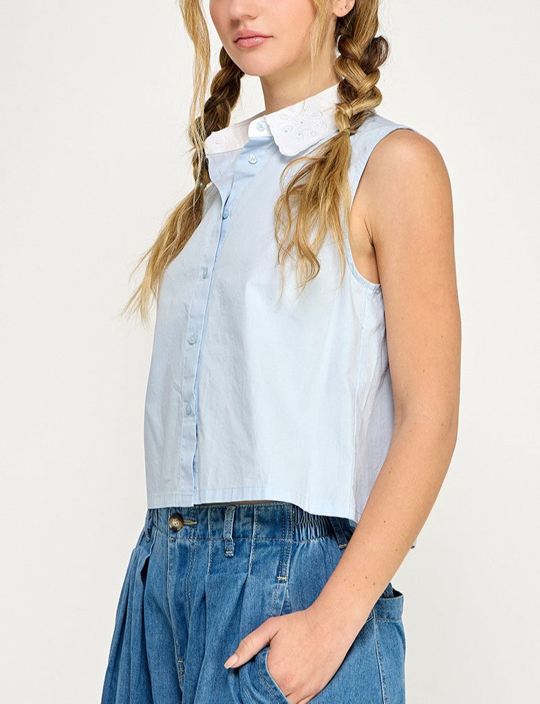 Elodie Embriodered Collar Button Down Vest