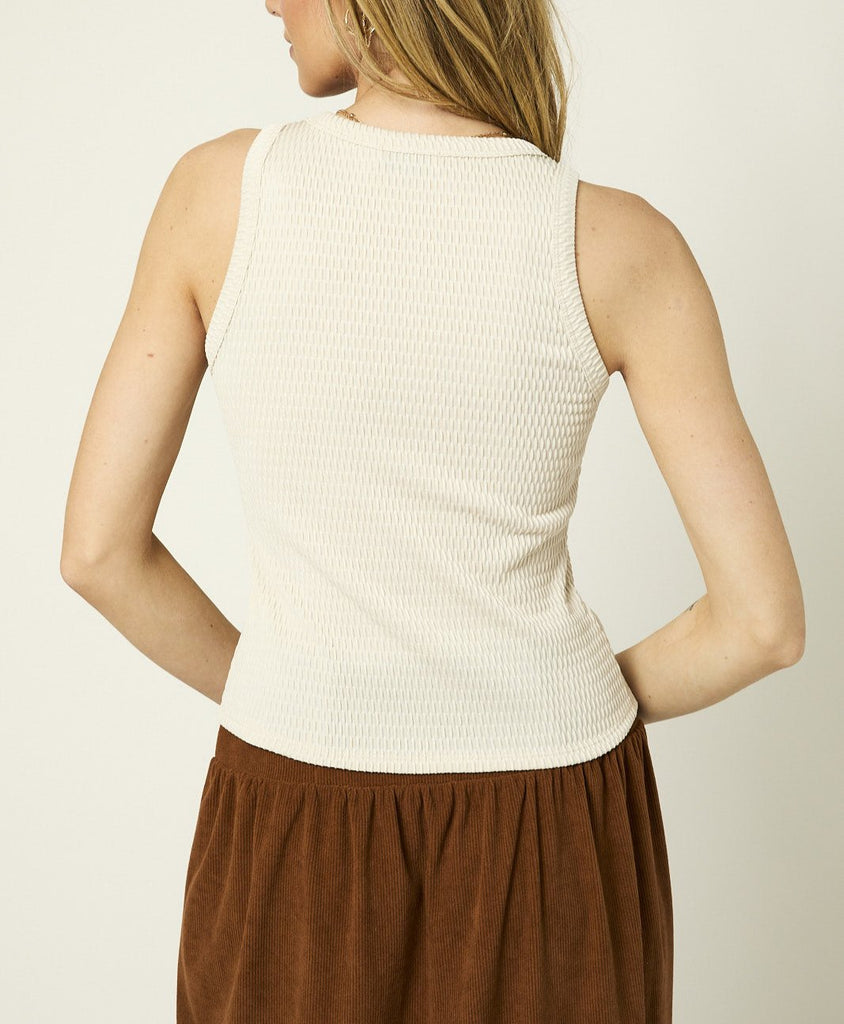 Gracie Round Neck Textured Knit Tank Top in Oat